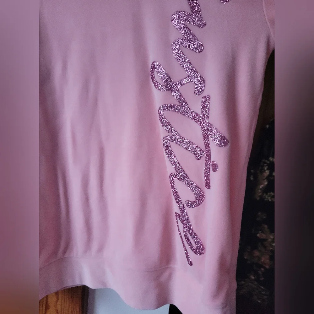 Justice Velvet cold shoulder sweater top with fushia pink Glitter Script 14/16